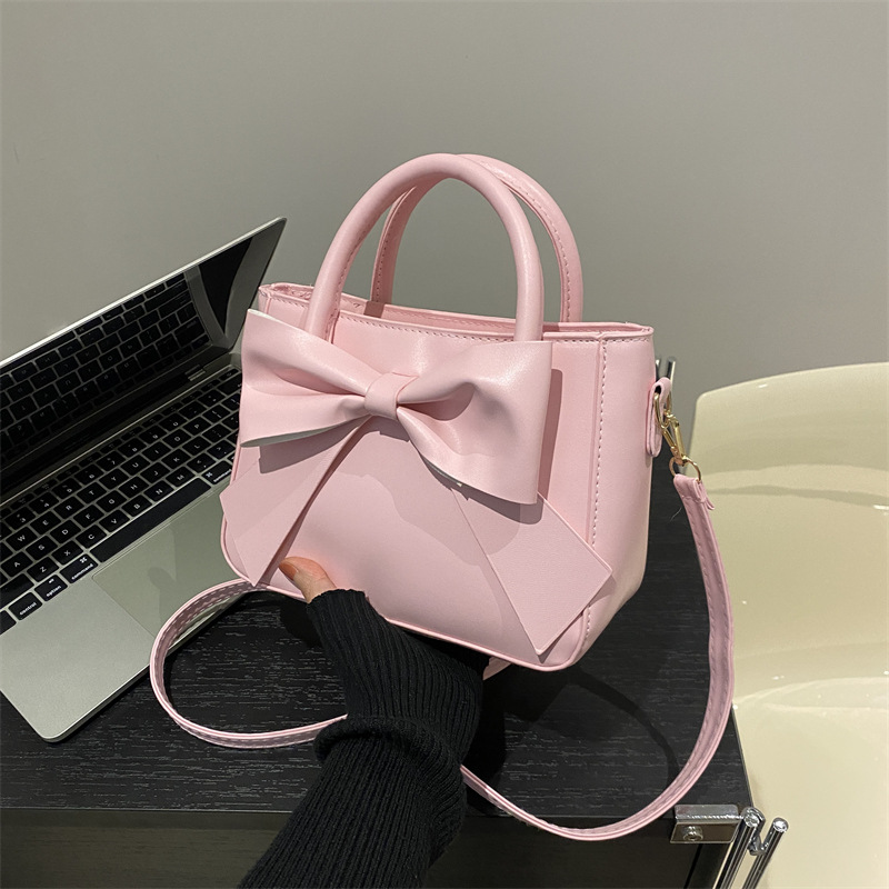 Bolso de mano con lazo simple de moda suave 2024 primavera y verano nuevo color sólido bolso de mensajero de hombro coreano bolso femenino