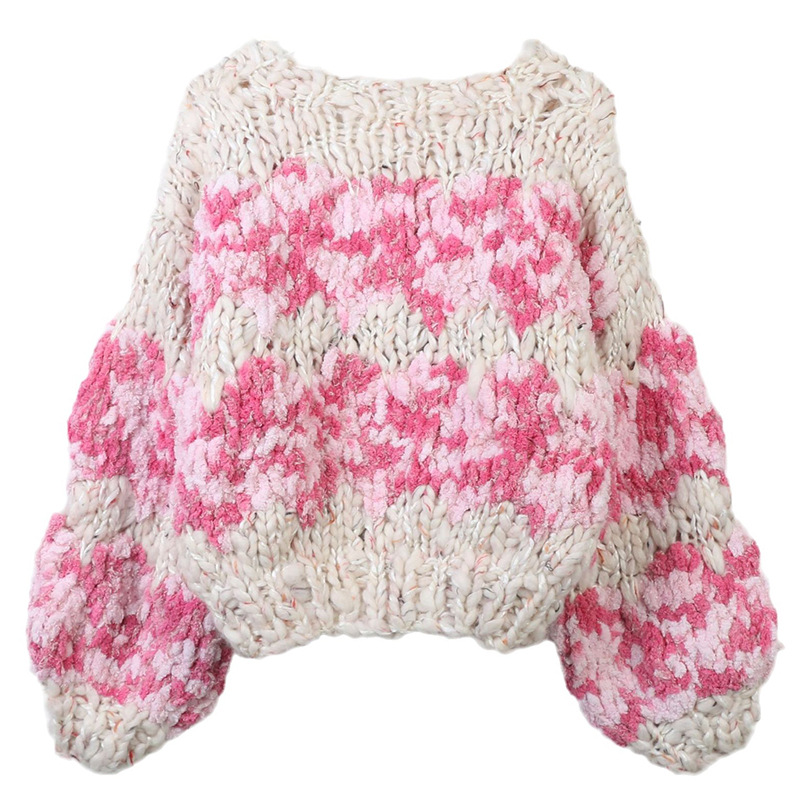Women's Clothing retro sweater autumn and winter new women's clothing colorful handmade flowers long sleeve loose lazy knitted cardigan top_voghion.com
