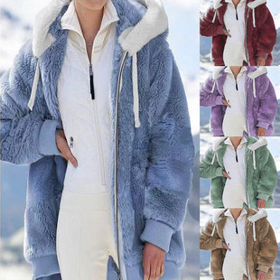 In-Stock Wish Independent Platform 2025 Amazon Hot-Selling New Autumn and Winter Loose Plush Zipper Hooded Jacket for Women