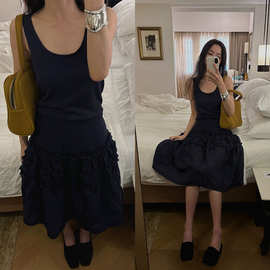 现 2025夏季新款韩国东大门baby酱甜美层层木耳边无袖连衣裙