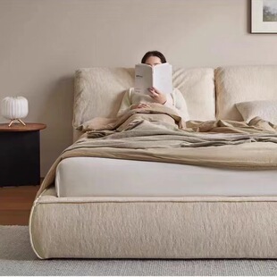 baxter elephant ear bed Nordic cotton linen bed master bedroom removable and washable double bed silent cream wind soft bed