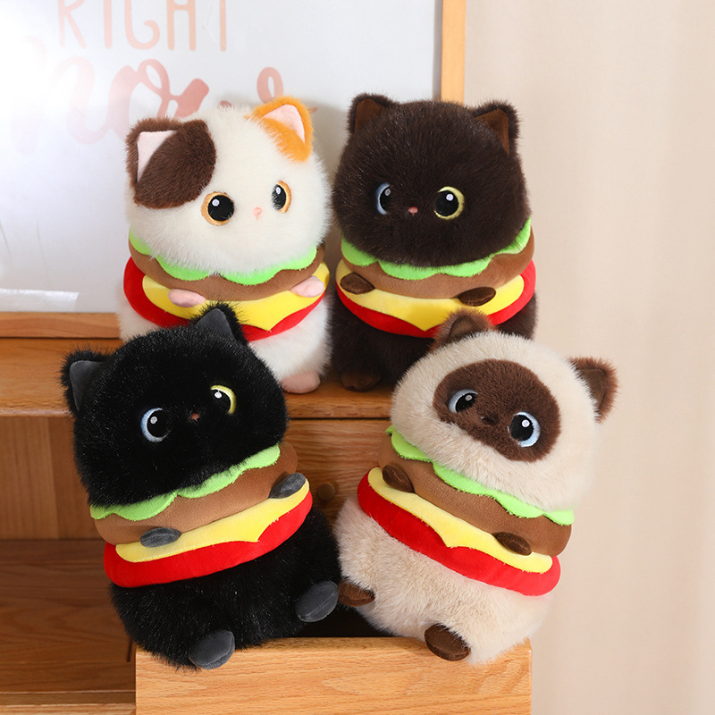 Cross-Border Hamburger Cat Plush Pillow Siamese Cat Stuffed Toy Children's Sleeping Companion Black Cat Doll Gift