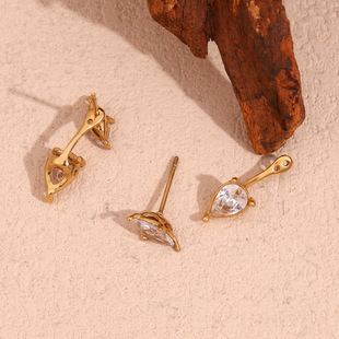 European and American Ins Niche Stylish Creative Earrings Stainless Steel Plated 18K Gold Front and Rear Wear Water Drop Marquise Zircon Earrings for Women
