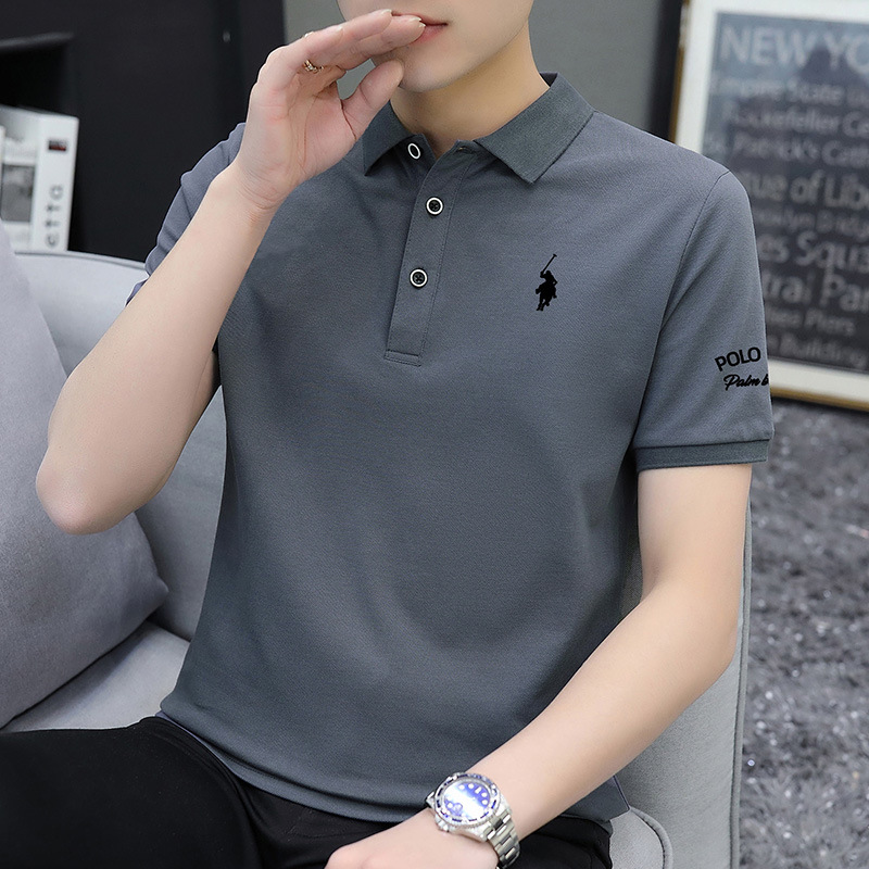 Ice Silk ShorT-sleeved polo ShirT Men's Summer Business Thin Loose Classy Embroidered Lapel Top Paul T-shirT