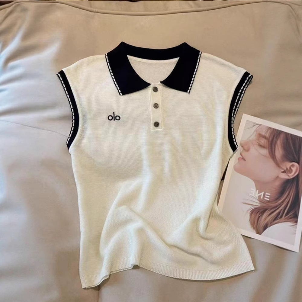 夏季别致撞色百搭polo翻领针织背心女外穿设计感小众无袖短款上衣