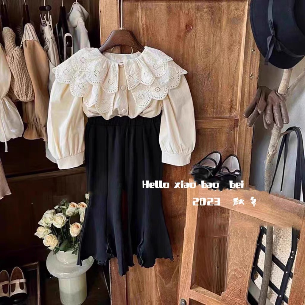 Estrella de los niños ropa de estilo coreano redondo para niños Primavera y otoño Nueva camisa de encaje de estilo occidental Retro Para niña moda para niños top a juego