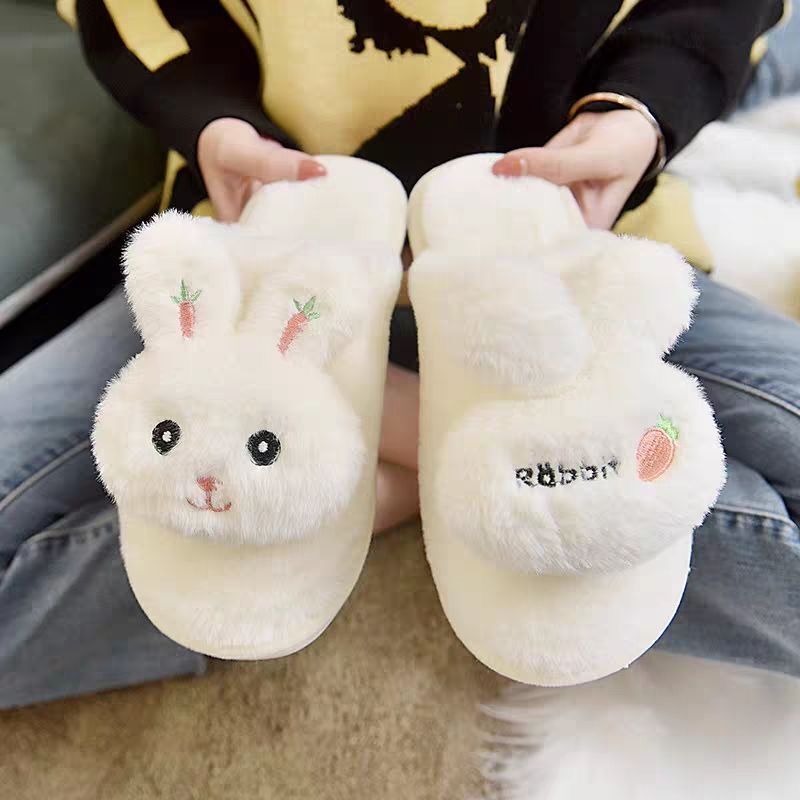 Cute Cartoon Rabbit Cotton Slippers Women's Autumn and Winter Student Dormitory Indoor Non-Slip Thick Bottom All-Match Baotou Cotton Slippers