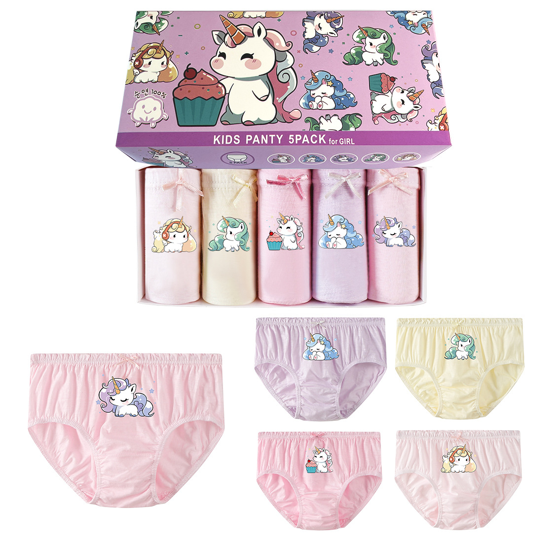 K-Style of the New Pure Cotton Kidsren's Briefs Cartoon Cute and Comfortable for Primary and Secondary School Students Class a Briefs 5 Pairs in Box