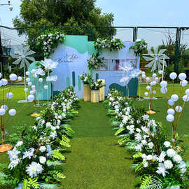 新款森系白色绿植婚礼舞台装饰花艺西式户外草坪婚庆仿真花路引花