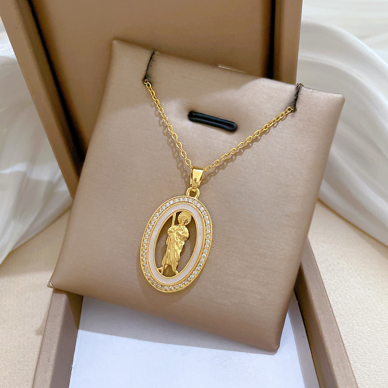 Diamond Egg Shell Pendant Necklace In Titanium Steel For Women_voghion.com