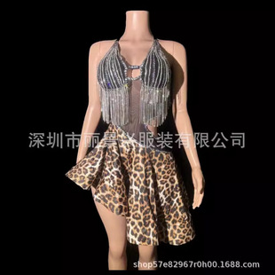 Cross-border Performance Clothing, Latin Dance Skirt, Leopard Print, New Performance Competition, High-end Performance Clothing, Adult Female Flower Clothing