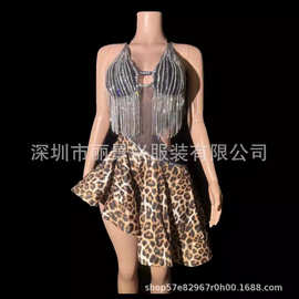 跨境演出服拉丁舞裙豹纹新款表演比赛高级感演出服成人女花服