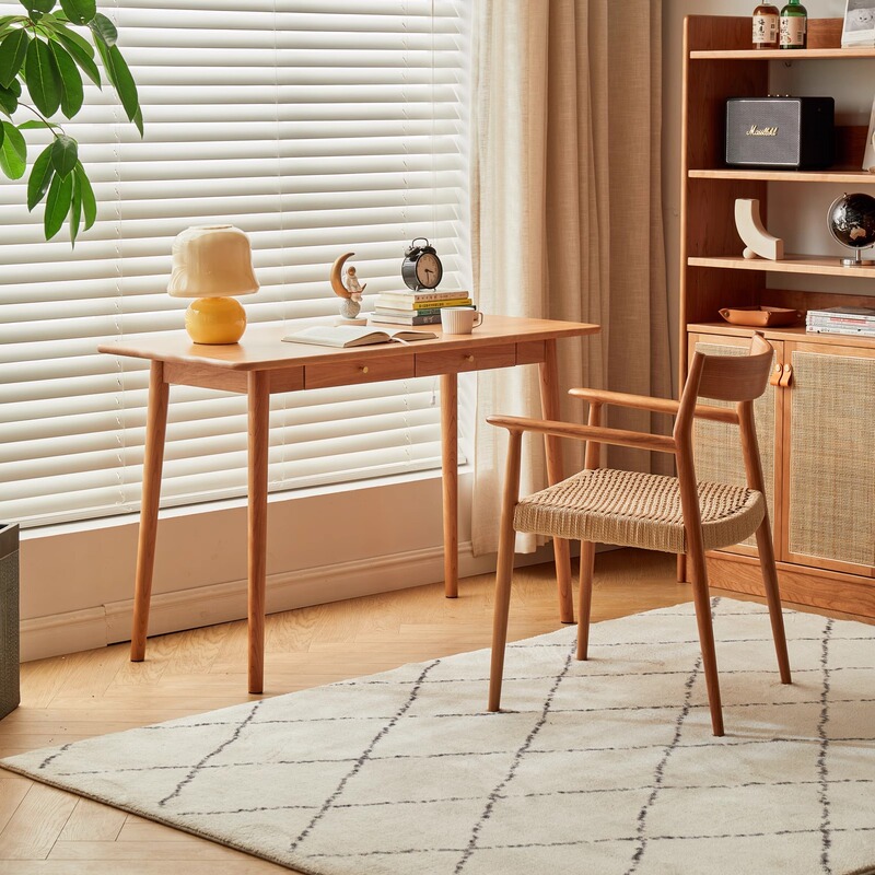 Solid Wood Desk Nordic Cherry Wood Simple Small Apartment Study Table White Oak Japanese Style Home Computer Desk Writing Desk