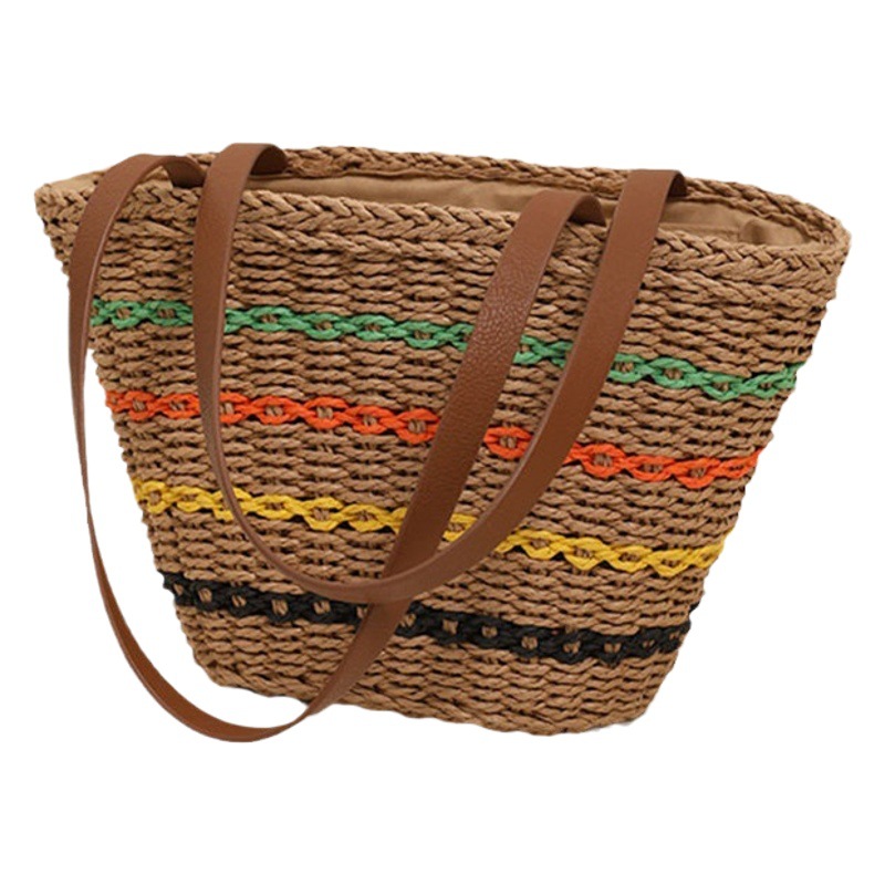 Bolso de paja francés rayado colorido 2024 nuevo bolso tejido de gran capacidad bolso de playa de estilo de vacaciones de Playa de las mujeres