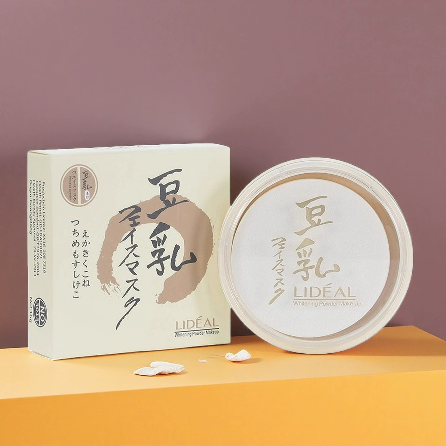 Компактная пудра Lingdian Soy Milk Powder: стойкая, матирующая, осветляющая, с эффектом невидимых пор, двойного применения (для сухого и влажного нанесения)