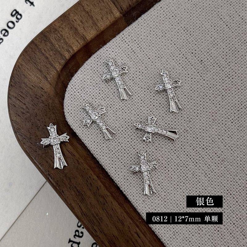 ネイルアートジュエリー合金インターネットセレブクロスダイヤモンドレトロシルバーネイルライト高級立体ネイルアートダイヤモンド装飾|undefined