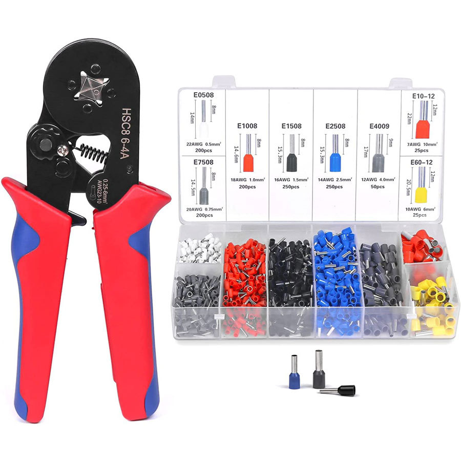 跨境热销VE管针型接线预绝缘冷压端子6-4四边压线钳1200端子套装