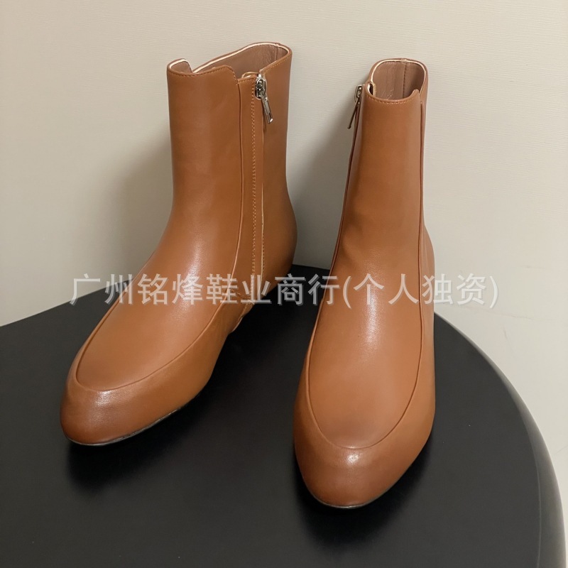 高版本~真皮内增高复古平底短靴女2025新款秋冬单靴瘦瘦靴马丁靴|undefined