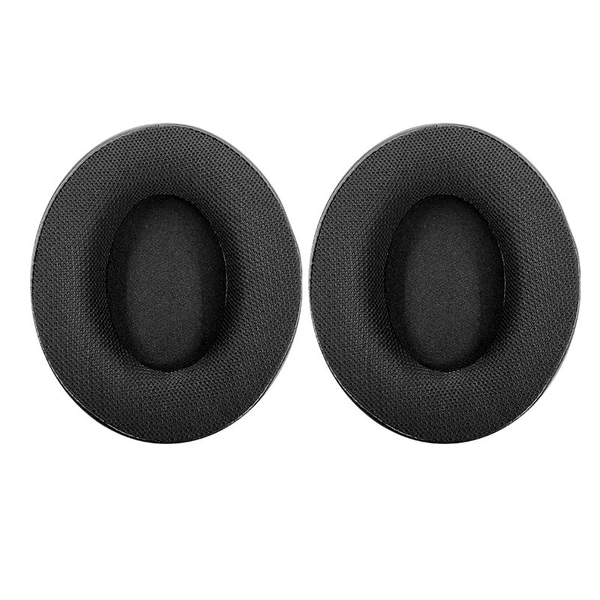A pair of black [thick disc mesh] earmuffs