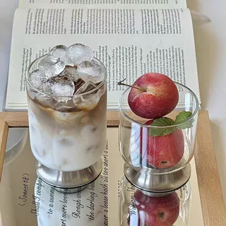 韩式简约ins风高硼硅玻璃咖啡杯爆款不锈钢底座拿铁杯透明玻璃杯