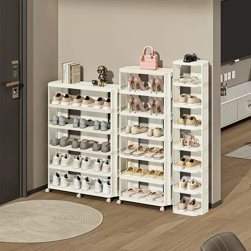 家用奶油风多层可折叠简易鞋架出租房宿舍免打孔大容量防尘收纳架