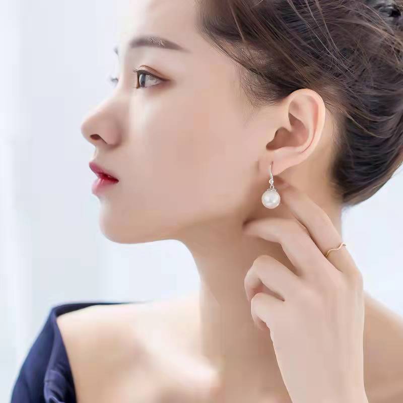 淡水本真珠 999 スターリングシルバーイヤリング女性のための韓国スタイルイヤリングスタッドフック低刺激性ファッショナブルなイヤリング|undefined