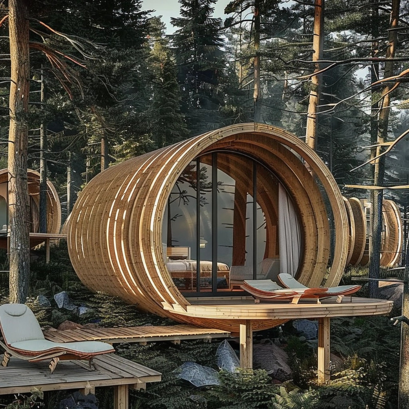 Casa de madera de modelado móvil al aire libre Bosque idílico Villa de lujo de vacaciones punto escénico de tarjetas de perforación en línea característica casa de madera