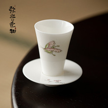 弥言釉上彩手绘蝴蝶主人杯手工陶瓷套杯带杯垫功夫茶具套装单个