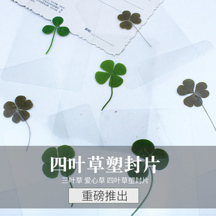 Four-leaf clover plastic package love clover real leaf plastic plant specimen card sticker understanding leaf bookmark
