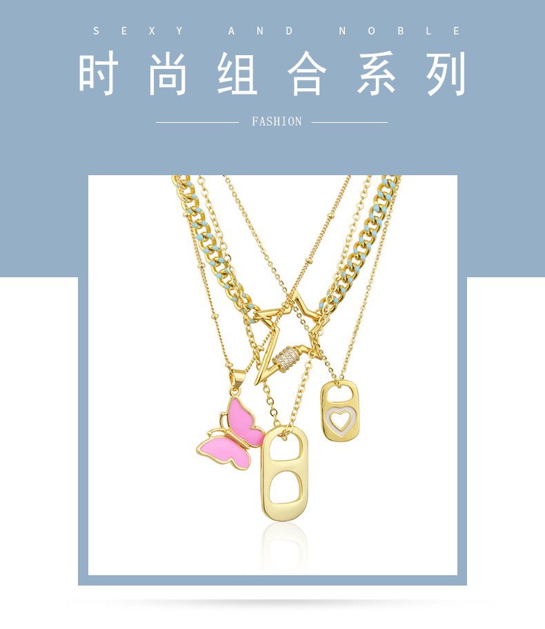 new combination copper necklace fashion imitation pull ring butterfly clavicle chain