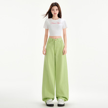 苹果绿阔腿垂感拖地牛仔裤女2025春夏薄款显瘦ins潮直筒裤百搭