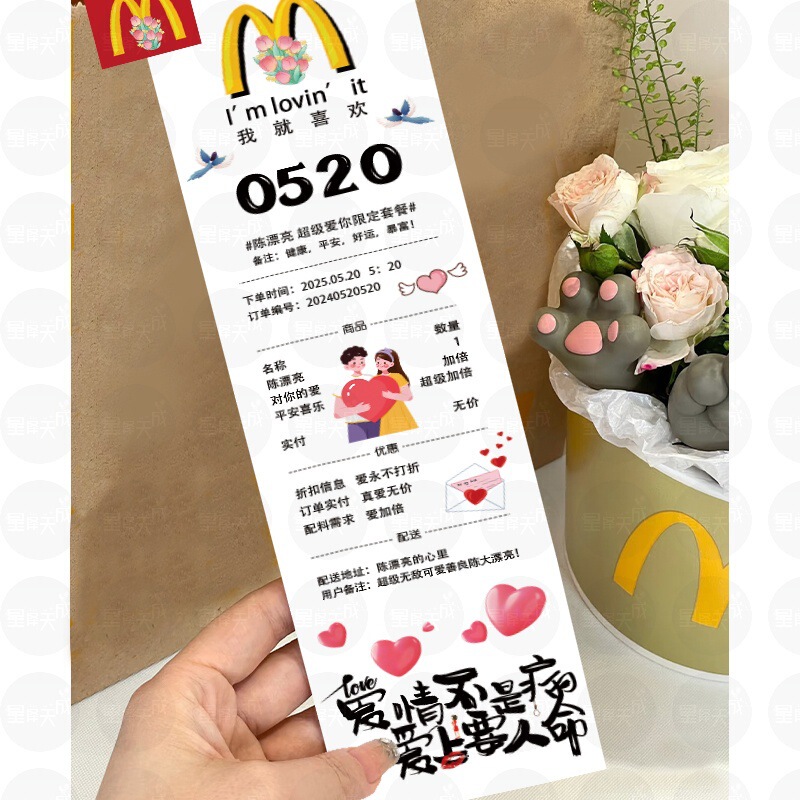 520 レシート バレンタインデー サプライズ ギフト 記念日 装飾 マクドナルド 告白 プロポーズ お金のあるフライドポテトボックス|undefined