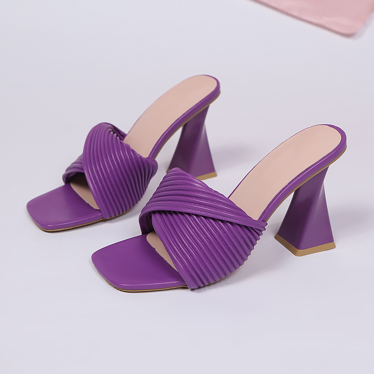 Women's Square Toe High Heeled Sandals Summer Slip-On Toe Open-Toe Unique Heel Sandals_vogvips.com