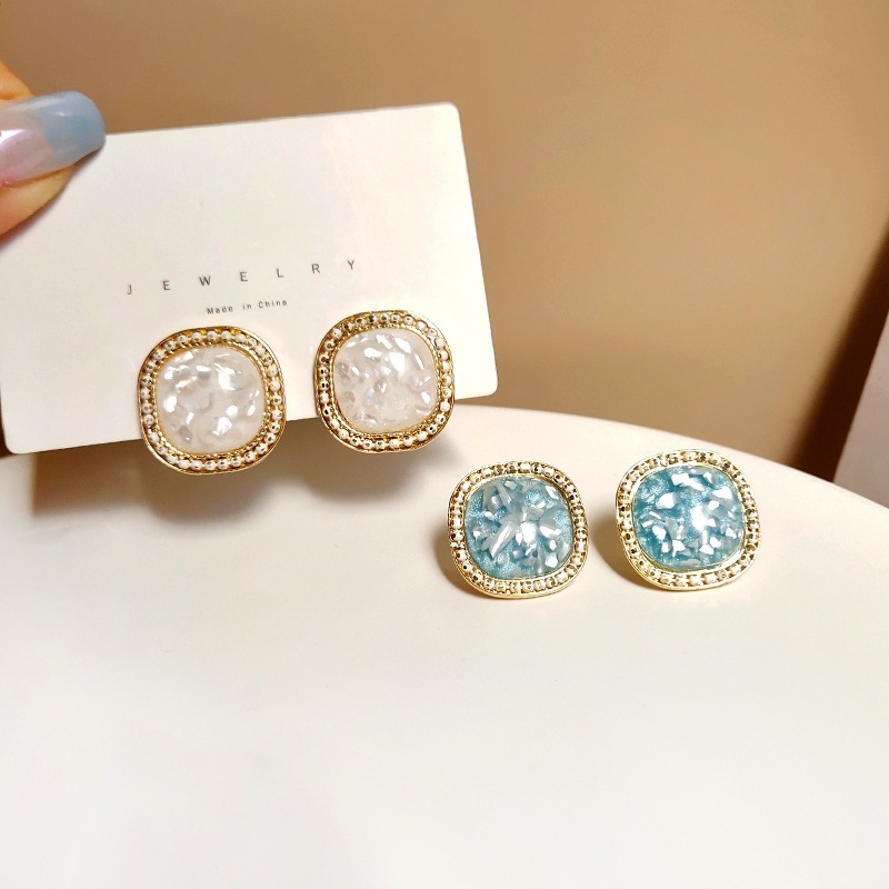 retro blue square gravel earrings wholesale Nihaojewelry