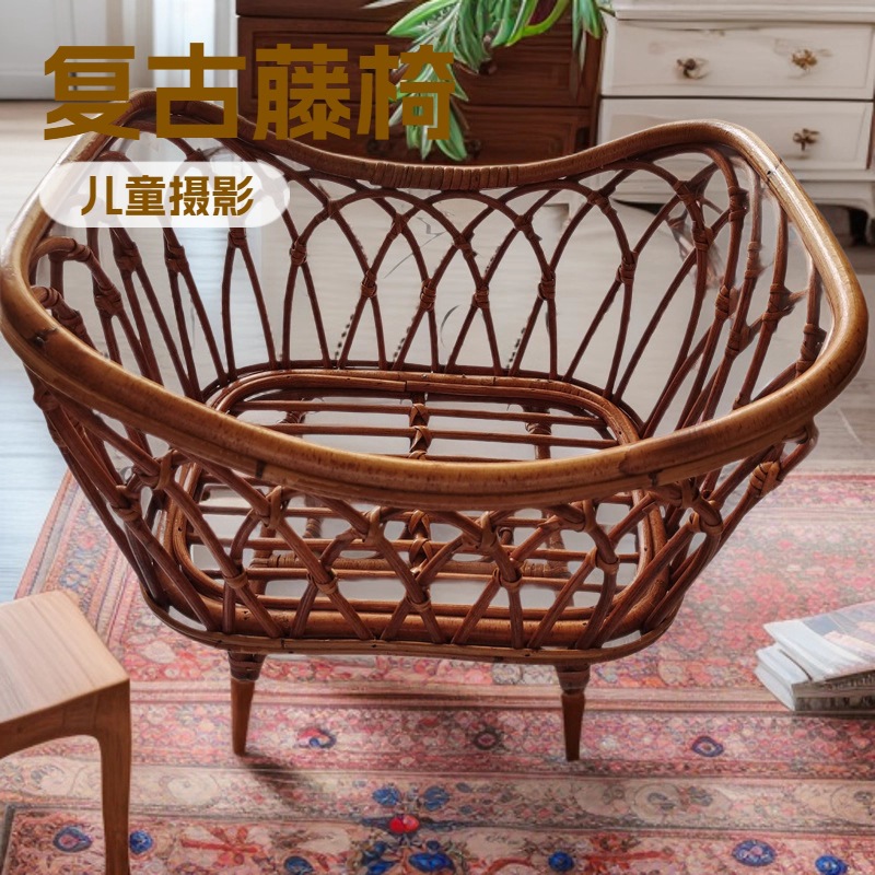 新生儿拍照道具初生婴儿照相编织筐宝宝摄影藤编床影楼新款