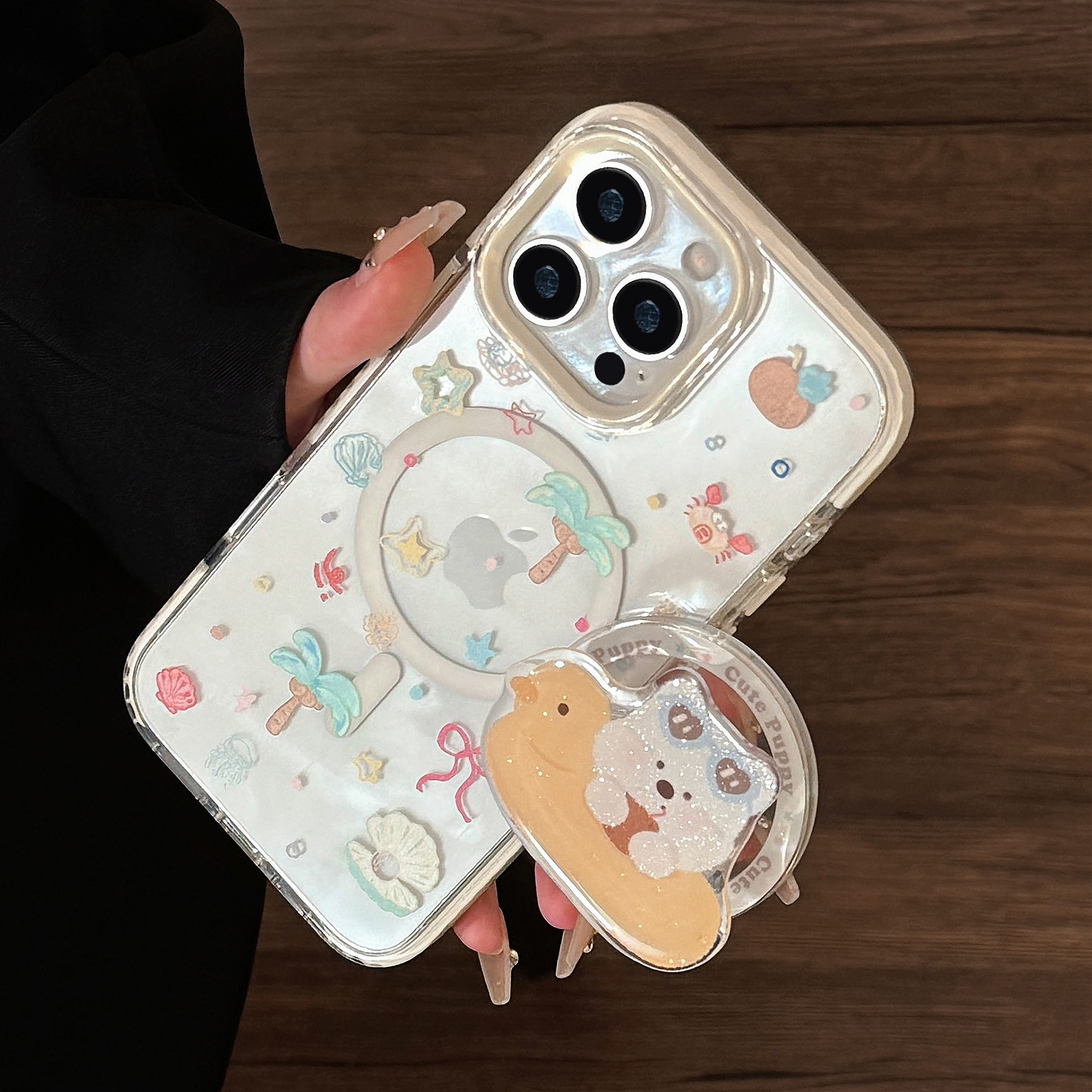 Magnetic Transparent Phone Case For Iphone With Glitter Holder_voghion.com