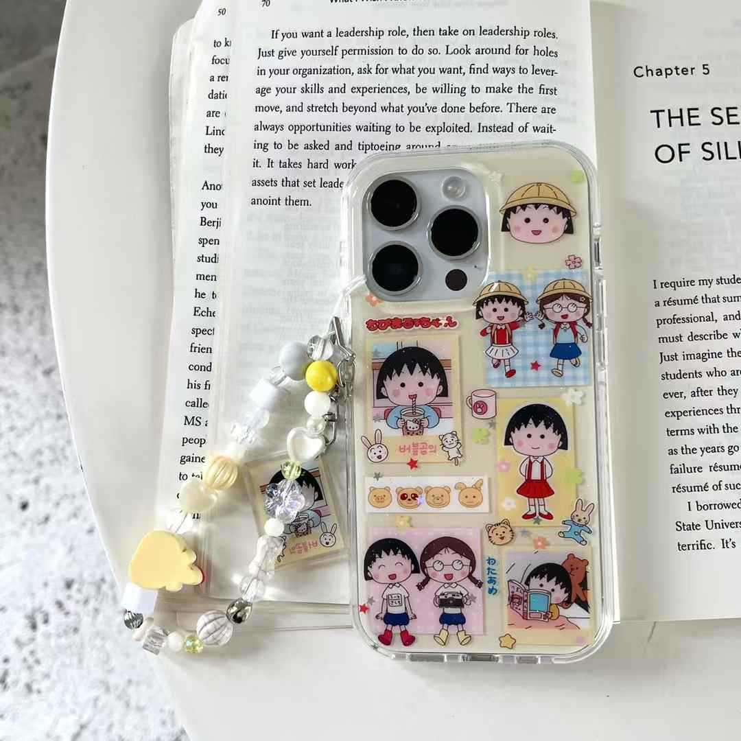 Linda etiqueta ilustración bola chica para iPhone16 Apple 15ProMax funda para teléfono móvil 14 cadena 13 mujer