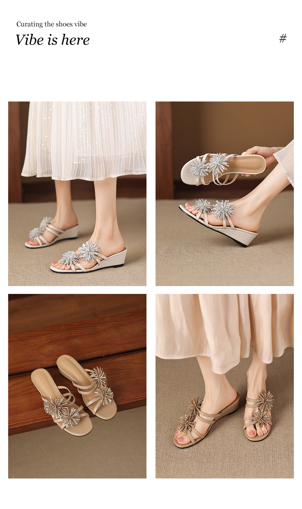Sandal cao gót nữ hở mũi đế xuồng đính đá pha lê, gót 5 cm, chất da bò mềm — màu trắng ngà chi tiết 1
