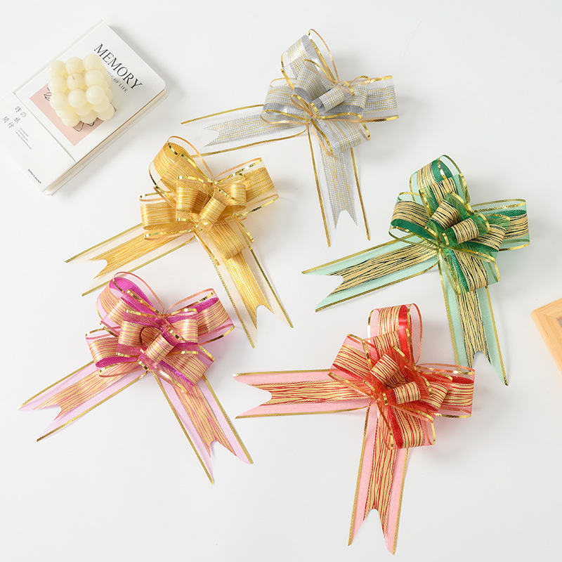 Transfronterizo 2024 nuevo estilo 50 patrón de piel de árbol de cebolla dorada grande hilo de nieve lazo flor de mano decoración de Navidad cinta de dibujo