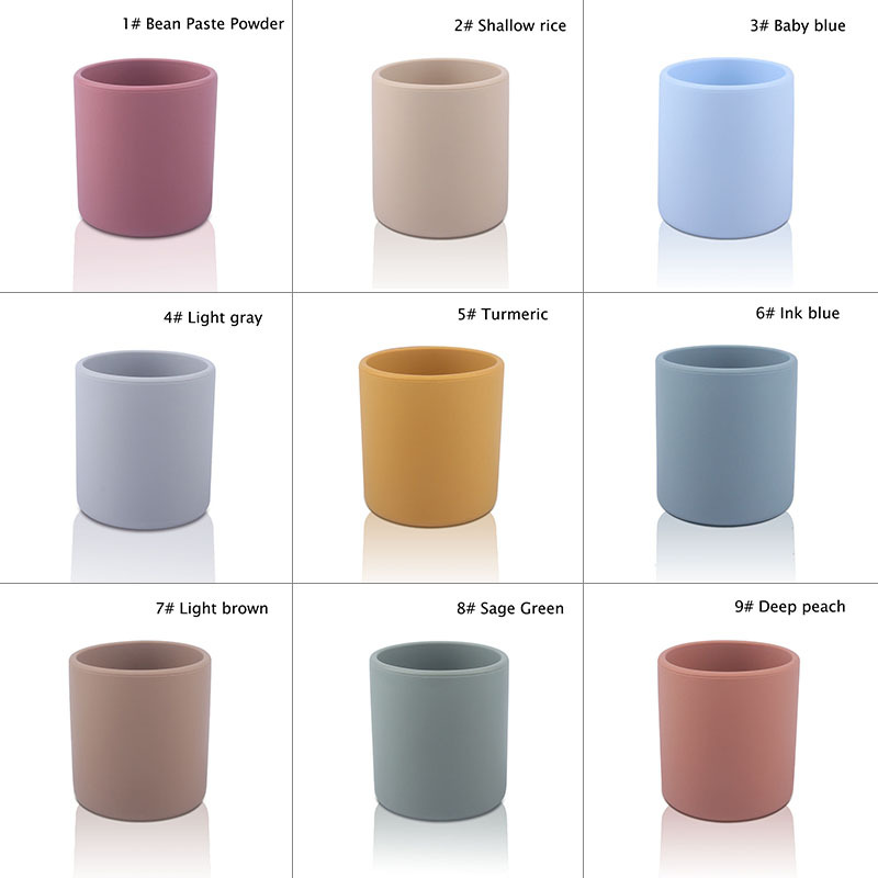 Transfronterizo nueva taza de bebida directa de silicona resistente a gotas sin mango Morandi taza de silicona de color Morandi taza de alimentación para bebés