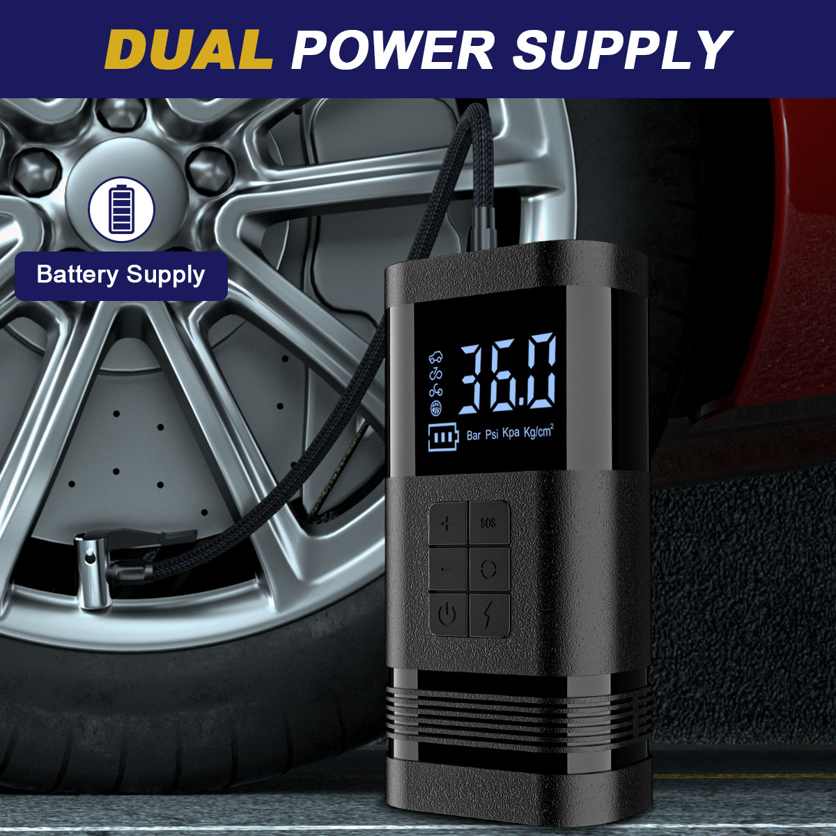 Wireless Car Air Compressor, Digital Display Automatic Charging and Shut-Off Tire Inflator, Portable Emergency Lighting Car Air Pump