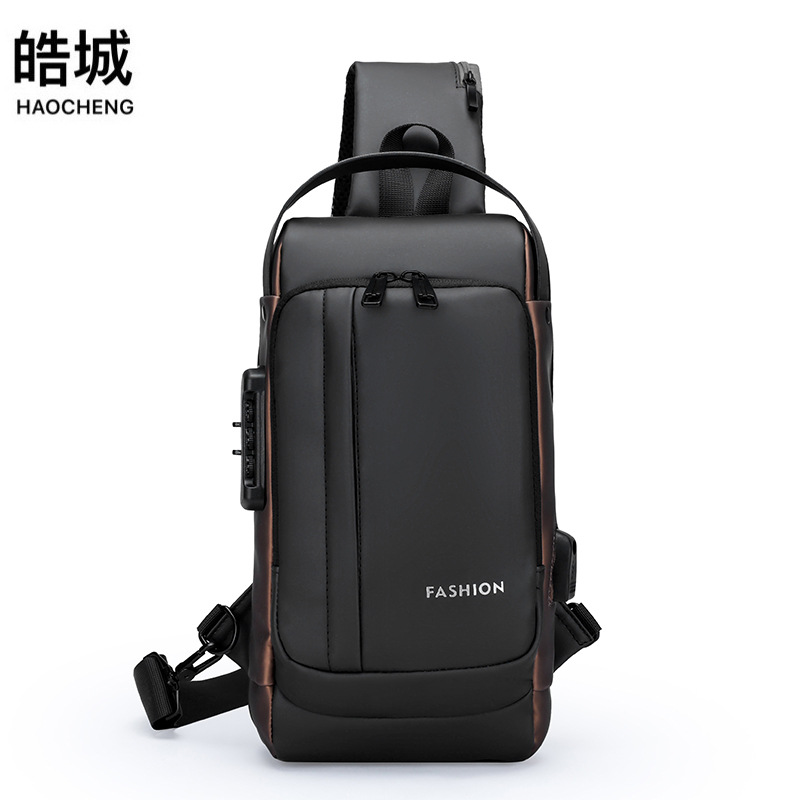 Nuevo bolso de pecho de negocios casual para hombres transfronterizos bolso de mensajero para hombres recargable USB bolso de motocicleta con bloqueo de contraseña multifuncional