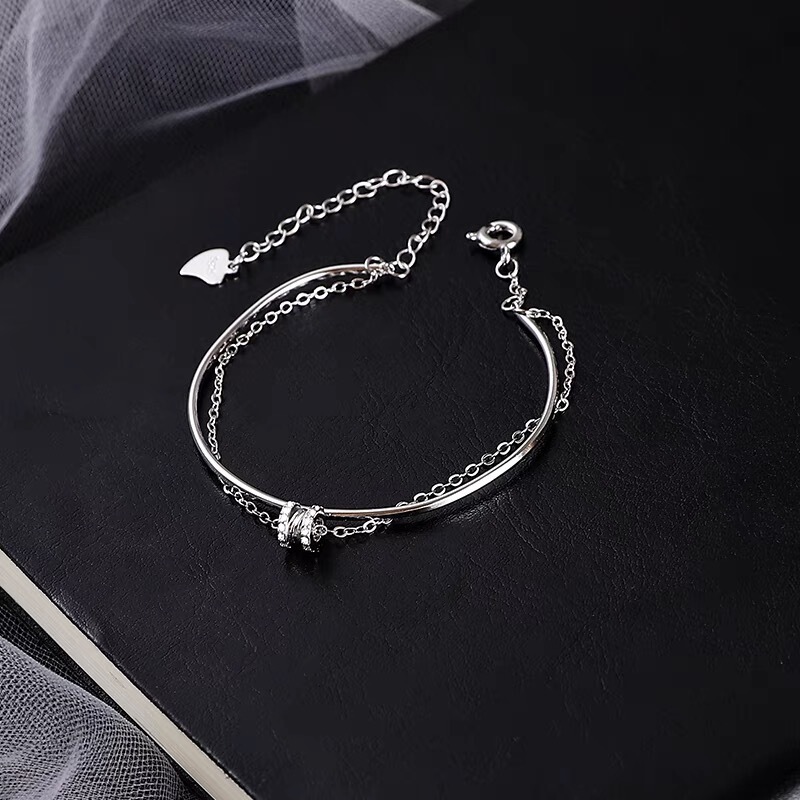 S925 Sterling Silver Small Waist Double-Layer Bracelet for Women, Ins-Style Niche Design, Versatile Bracelet, Gift for Girlfriend, Stackable Wear