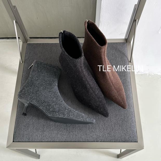 Tle Mikelin French Pointed Toe Suede Slim Boots for Women 2025 Autumn and Winter New Elegant Stiletto Short Ankle Boots Tle Mikelin French Pointed Toe Suede Slim Boots for Women 2025 Autumn and Winter New Elegant Stiletto Short Ankle Boots