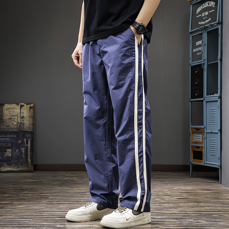 2025 Autumn New American Style Versatile Side Stripe Casual Pants Men's Trendy Brand Plus Size Loose Sports Straight Trousers