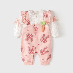 嬰兒連體衣春秋季新生兒哈衣女寶寶春裝衣服超萌可愛兔子外出爬服
