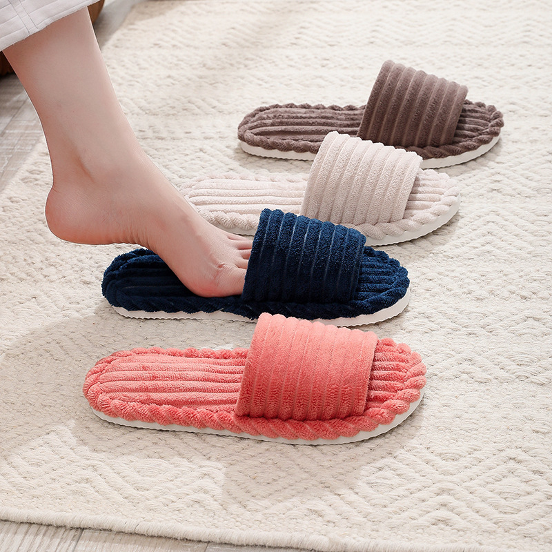 Apertura transfronteriza damas otoño y invierno interior y exterior calentamiento de tela de peluche zapatillas de algodón zapatillas de espuma femenina
