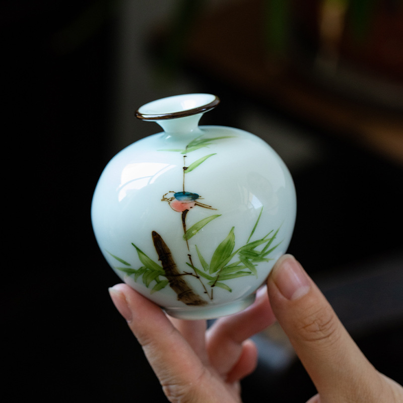 왜 도자기 Jingdezhen 손으로 그린 대나무 잎 새 꽃병 홈 장식 수제 꽃 꽃병 말린 꽃 책상