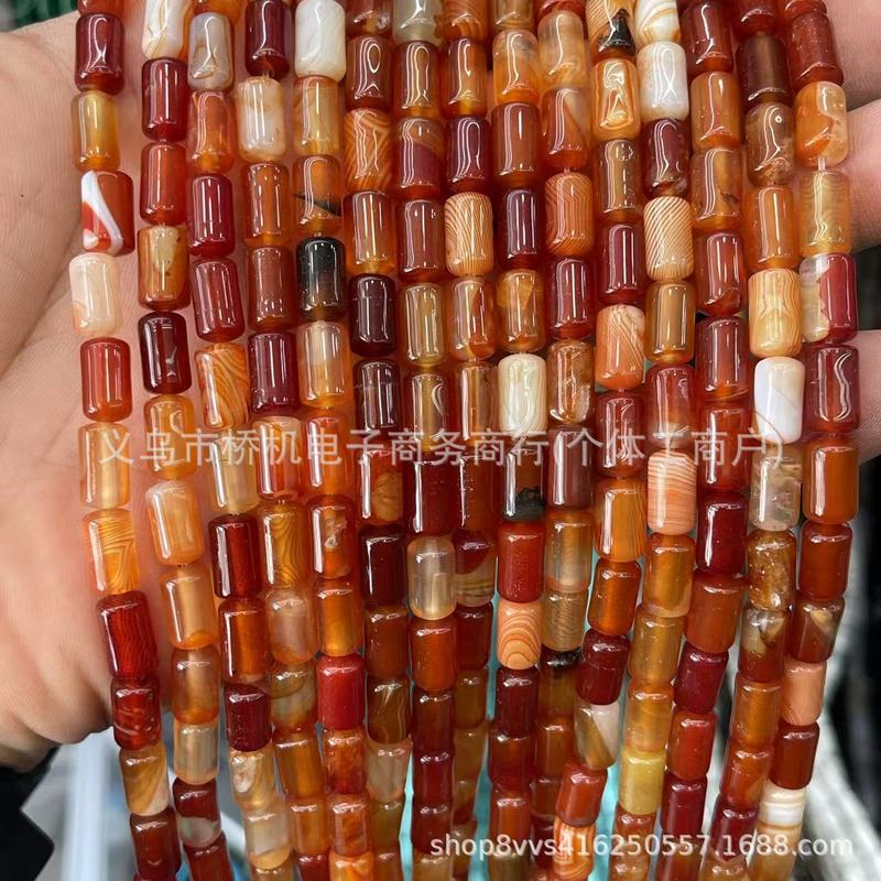 水晶原石6×10mm圆柱天然虎石粉晶DIY饰品配件跨境直播热卖|undefined