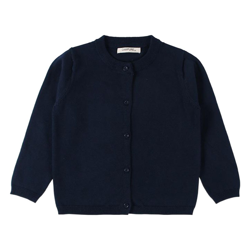 CAMPURE school Pure spring and autumn pure color cotton baby knitted sweater cardigan long sleeve coat children's wool